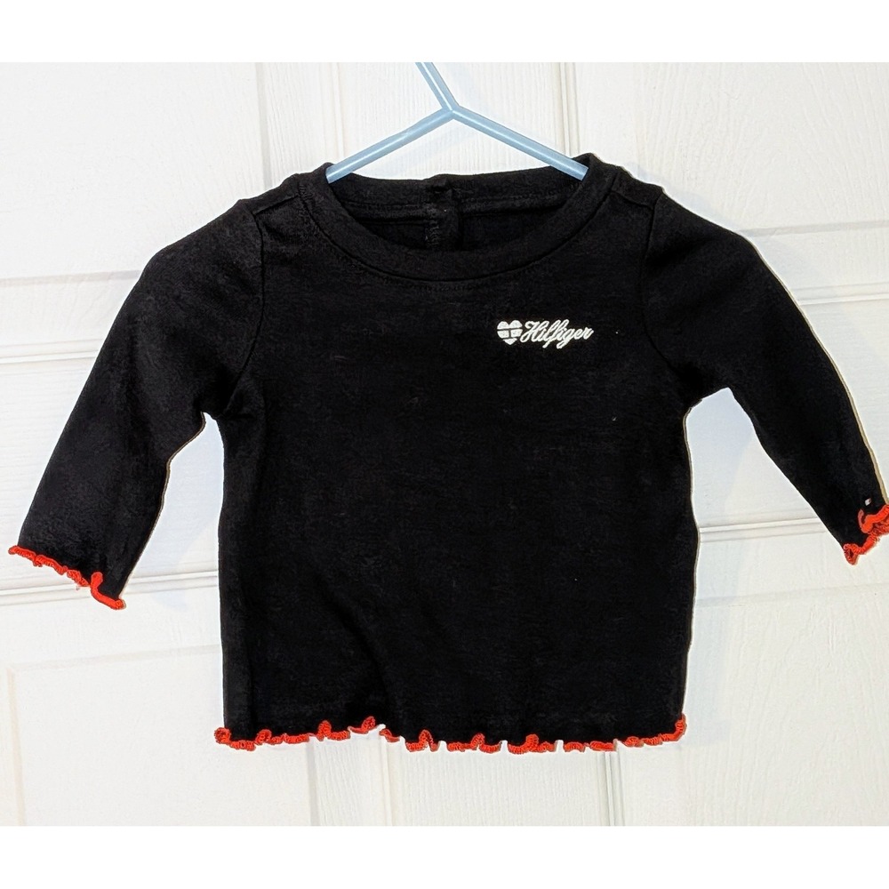 Tommy Hilfiger Baby Girls Black Long‎ Sleeve Top with Red Trim 3 6 Months NWT
